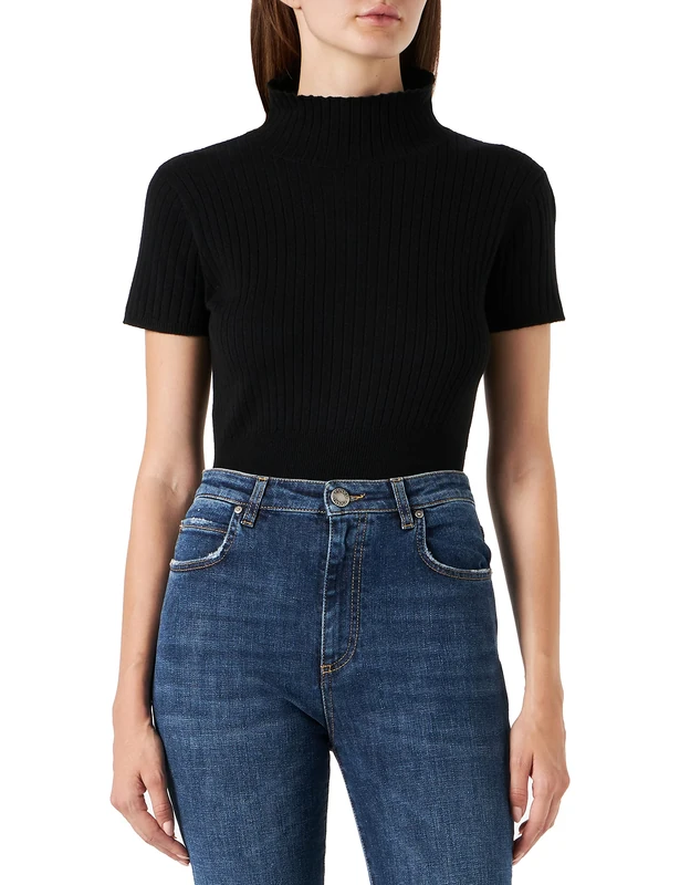 Pinko Women's Filigree 12 Ribbed Knit Size T-Shirt, Z99_Black Limousine, M