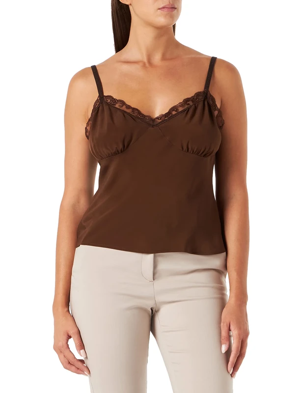 Pinko Women's Trisha Top Crepe De Chine Undershirt, M27_Dark Brown, 6