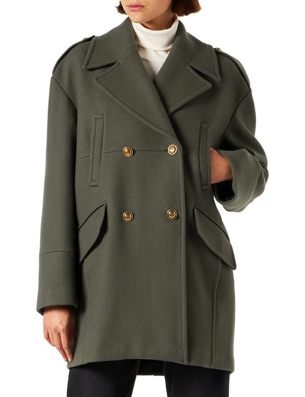 Pinko Women's Claudette 1 Caban Cloth Pea Coat, I80_peat, UK 12