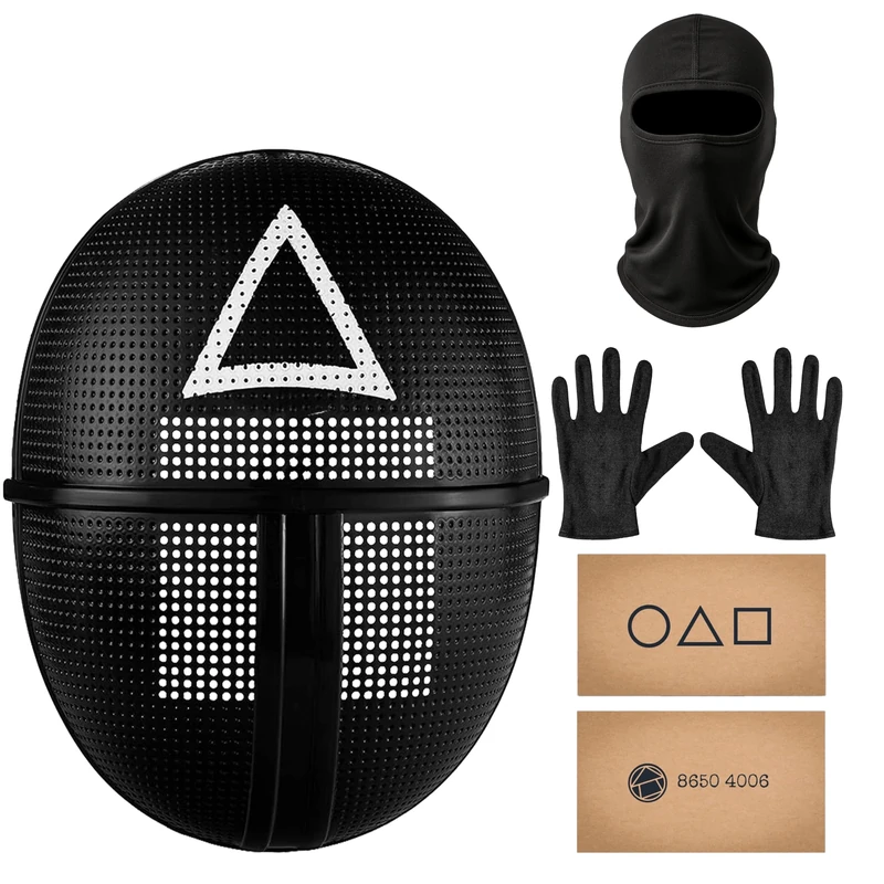 Balinco The Game Mask + Balaclava + Black Gloves + 1x Game Card for Halloween, Carnival & Carnival as Costume for Men & Women (Triangle)