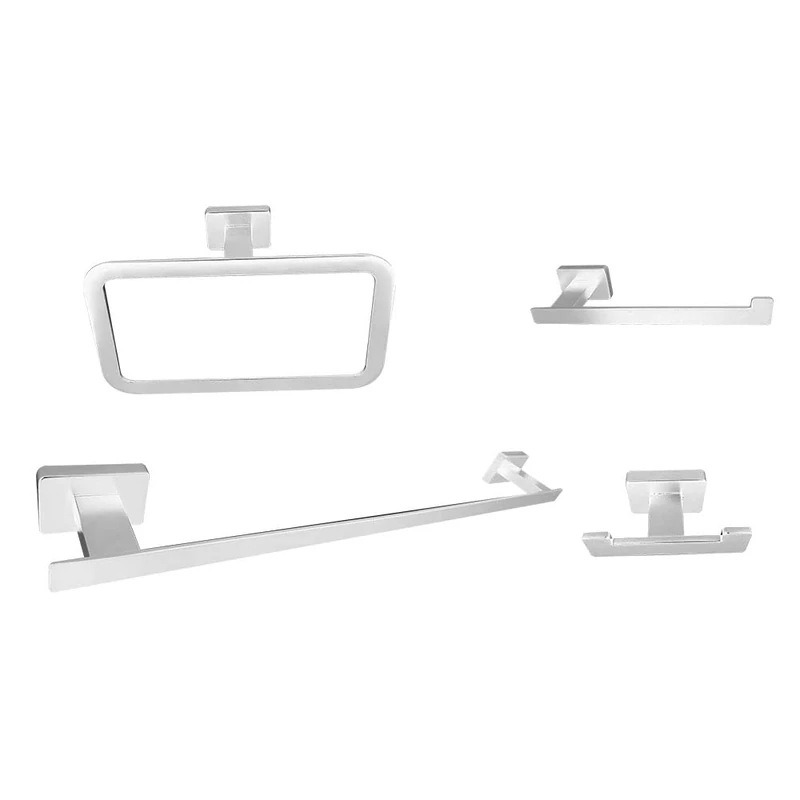 Pack of 4 Bathroom Accessories with Matte White Finish, Towel Ring, Towel Bar, Hanger and Roll Holder - Image 1