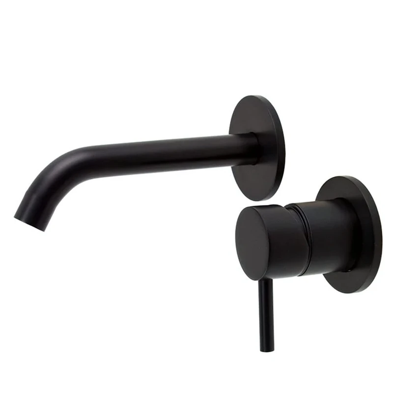 Black Basin Mixer Tap Black Brass Finish with Designer Handle, Space Saving Mixer