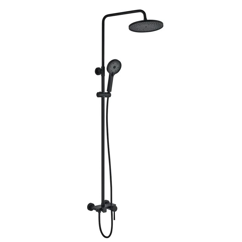 OSL Black 3-Way Shower Column, Adjustable in Height from 96 to 136 cm, Including Hose, Hand Shower and Round Sprayer