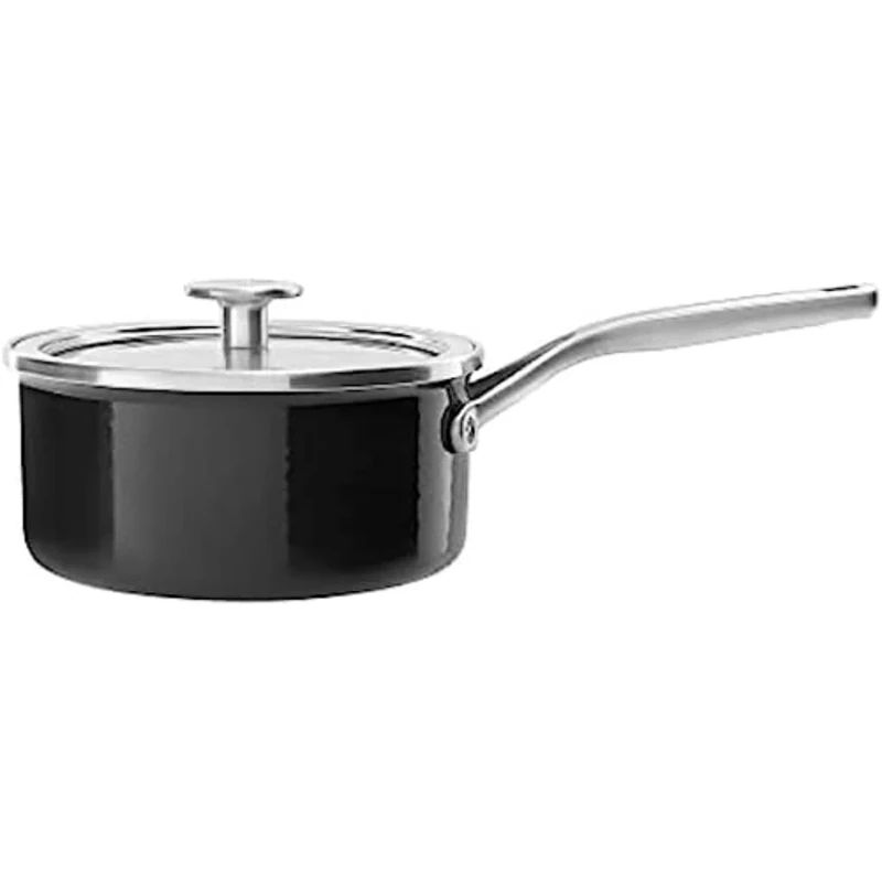 KitchenAid Steel Core Enamel 18 cm/2 Litre Saucepan with Lid, German Engineered Enamel, Induction, Oven Safe, Onyx Black
