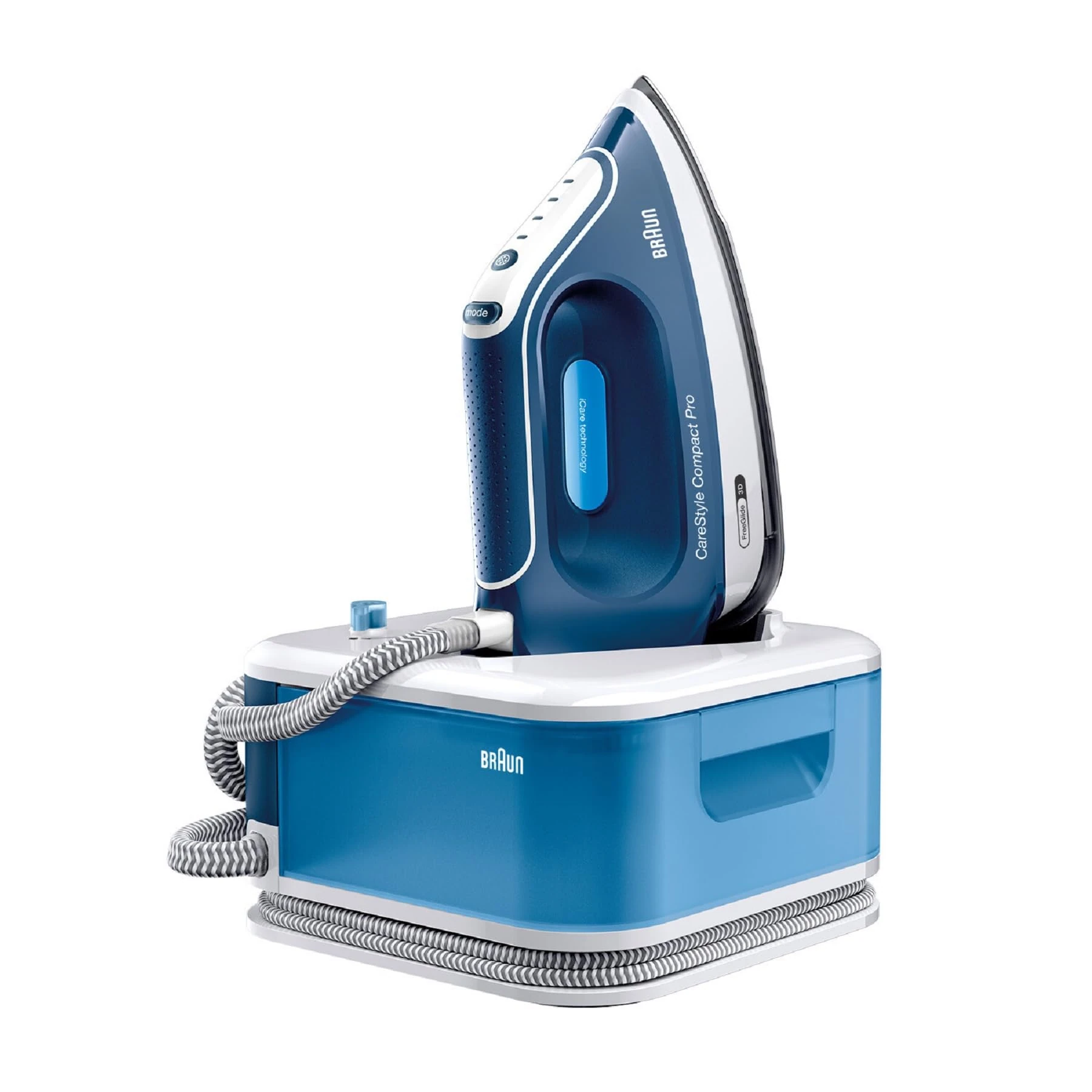 Braun CareStyle Compact Pro IS2565BL, Steam Iron with FreeGlide 3D Technology, iCareMode, Eco and Turbo Modes, Vertical Steaming, Anti-Drip, 1.5L Water Tank, 2400W, Blue
