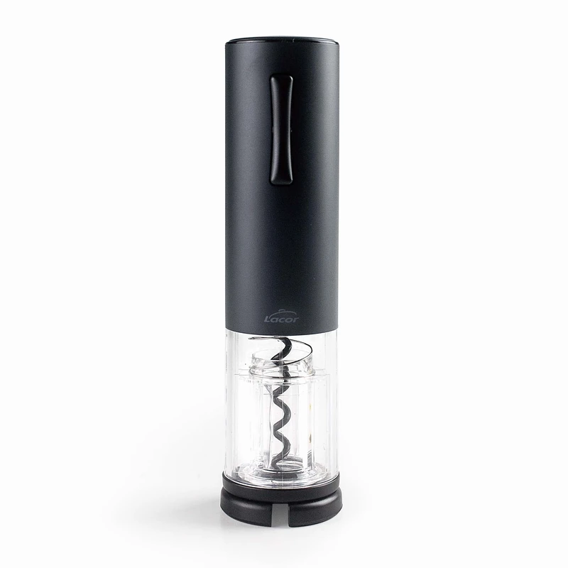Lacor - 63057 - Black Luxe Stainless Steel Electric Corkscrew, Automatic Wine Opener, Elegant, Modern and Ergonomic, LED Lighting and Indicator, Ø 5 x 19 cm, Matte Black