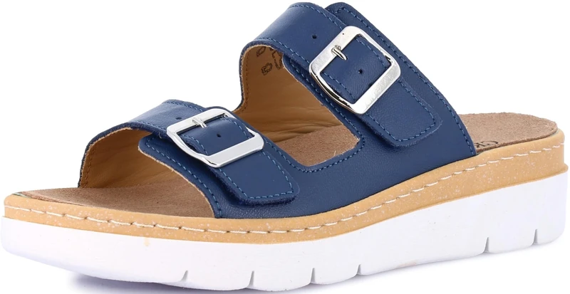 GRUNLAND-MOLL comfort slipper with double adjustable buckle, removable Drysoft leather insole, molded sole, and 4 cm wedge heel