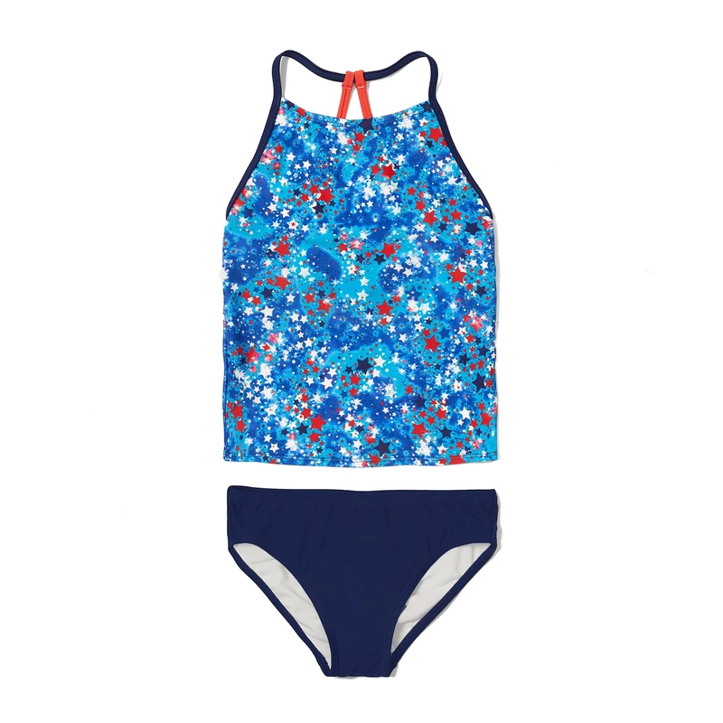 Speedo Girls' Swimsuit Two Piece Tankini Thin Strap, Bittersweet, 8 UK