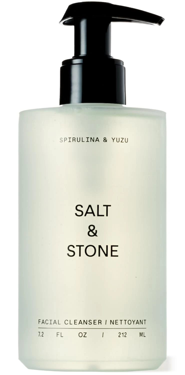 Salt & Stone Face Wash for Women & Men, Spirulina & Yuzu Gentle Facial Cleanser, Makeup Remover Pore Minimizer with Hyaluronic Acid, Squalane, Skin Care for All Skin Types, 7.2 oz