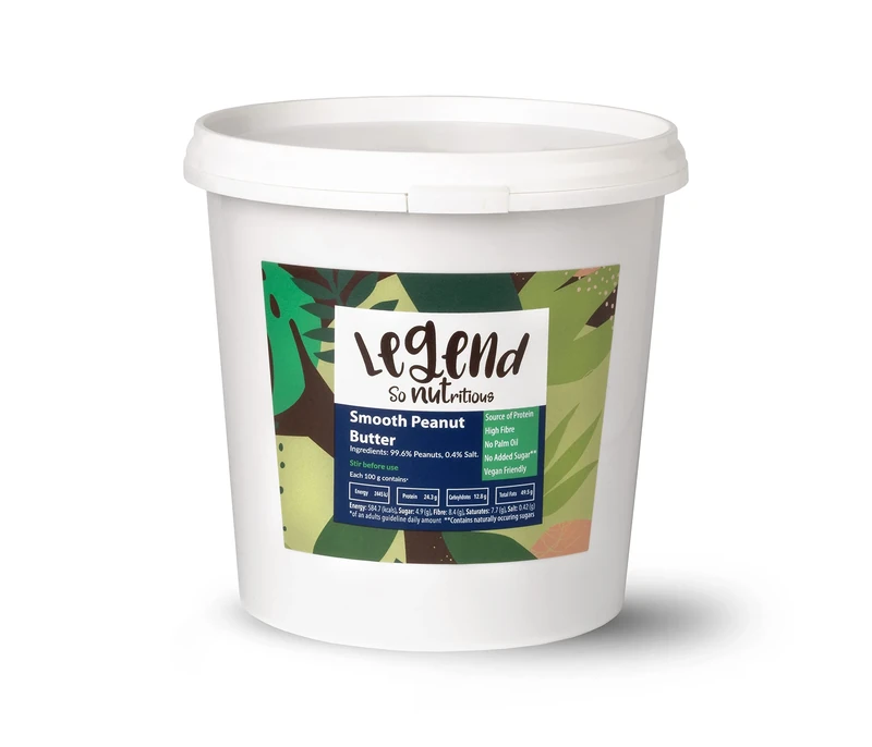 Legend - Smooth Peanut Butter (1kg) - Manufactured in The UK with 100% Natural Vegan Ingredients - No Palm Oil, No Added Sugar, No Xylitol - Natural Source of Protein & High in Fibre