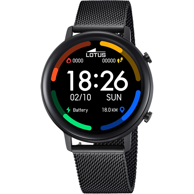 Lotus 50043/1 Black IP PVD-Plated Smartwatch with Steel Mesh Bracelet