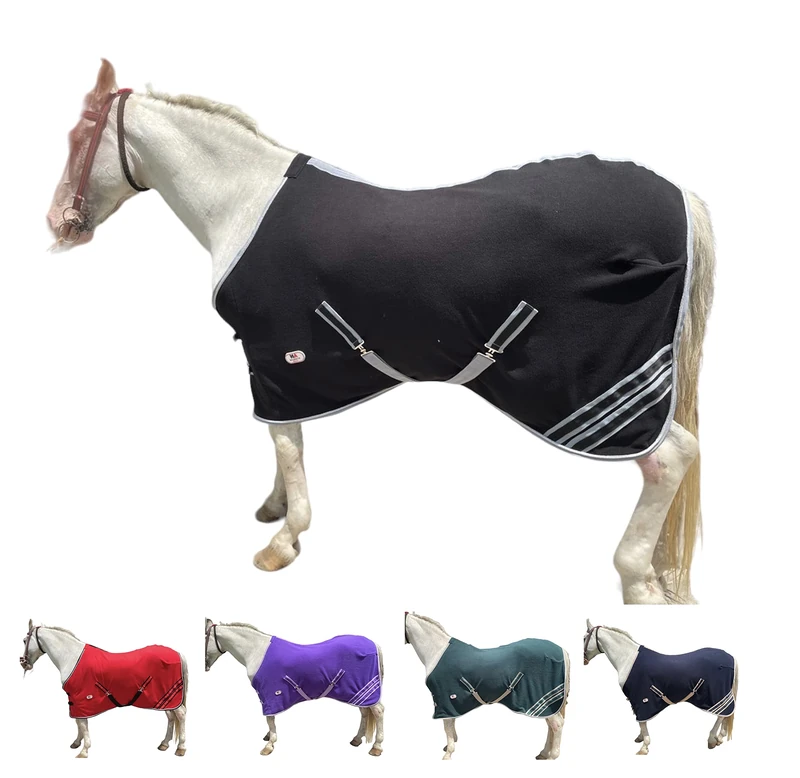 Majestic Ally Anti Pill Horse Fleece Rug Horse Blanket/Sheet with Silver Braided Rope (76, Black)