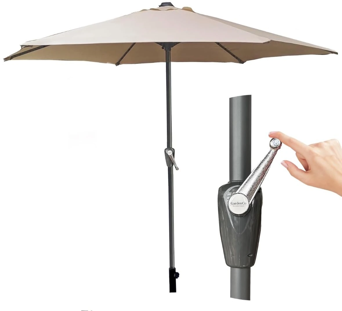 GardenCo 2m Outdoor Aluminium Parasol - Garden Outdoor Crank Up Parasol Umbrella - UV Rated 50-38mm Pole (2m, Taupe)