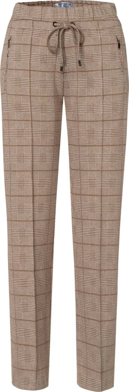 Raphaela by Brax Women's Style Peggy Flared Glencheck Jersey Slim Trousers, Camel Ecru, 24