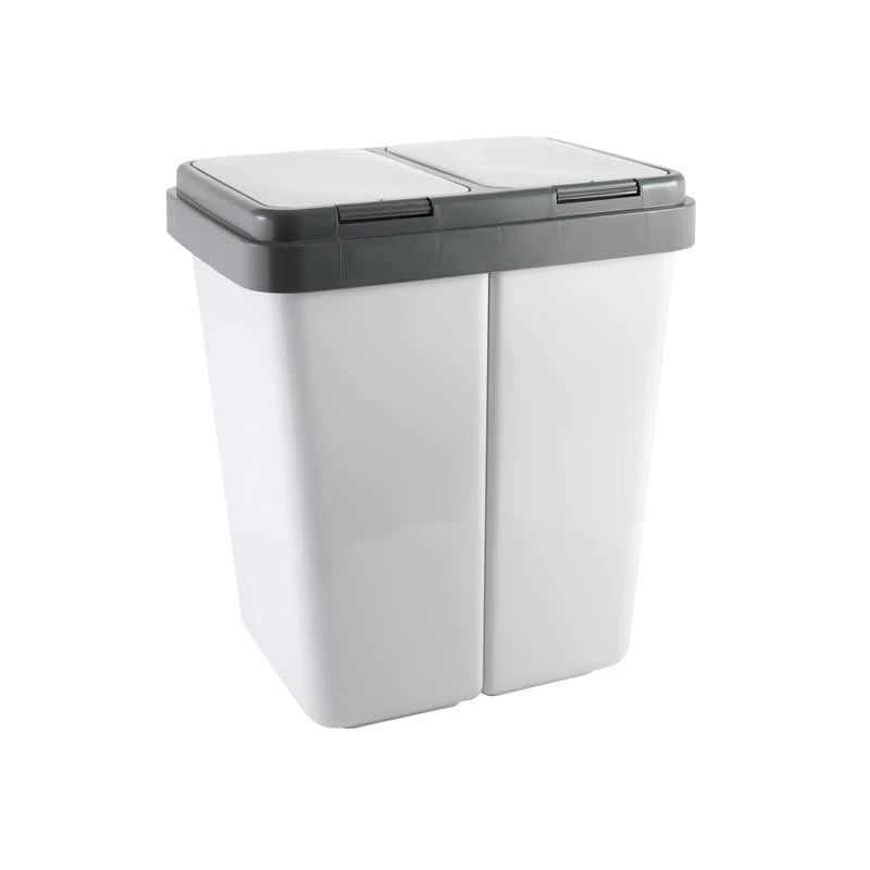 axentia Double Bin Plastic Odour-Proof Duo Rubbish Bin Waste Separation Bin Grey Volume: 2 x Approx. 23 Litres