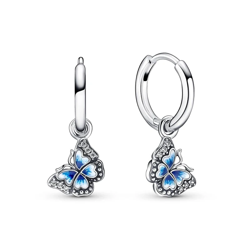 Pandora Moments Women's Sterling Silver Blue Butterfly Hoop Earrings, No Box
