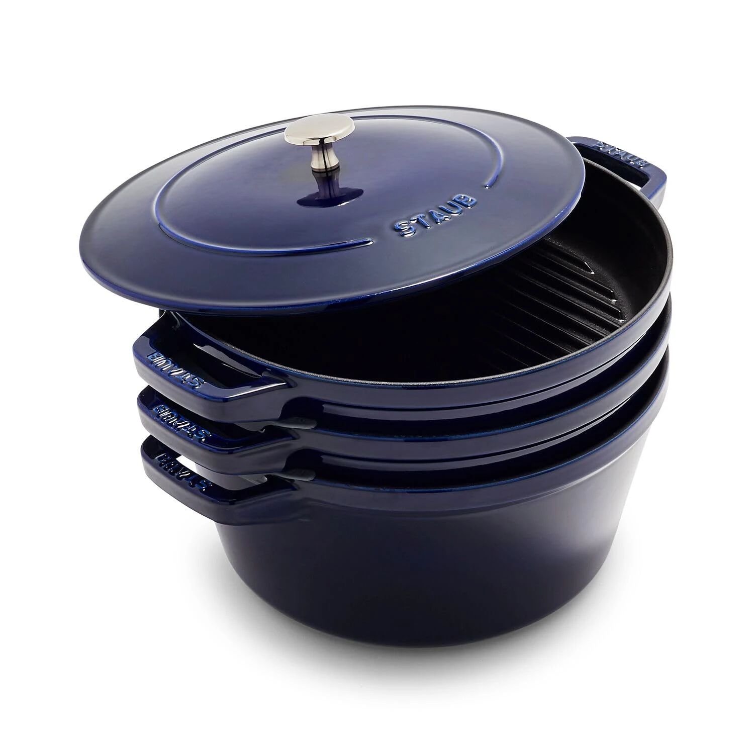 Staub Cast Iron 4-pc Stackable Set - Dark Blue