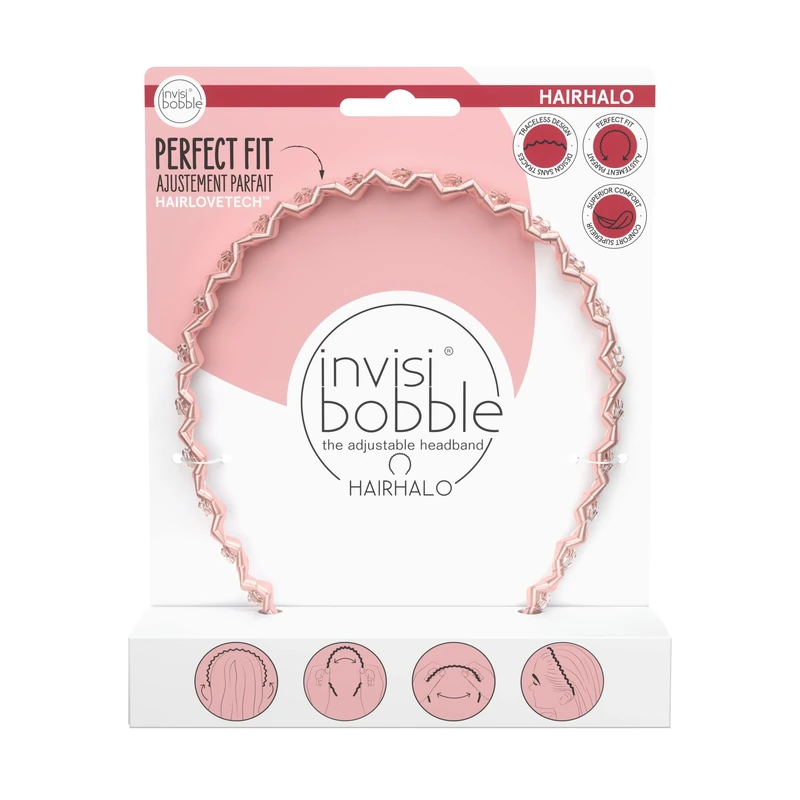 Invisibobble Hairhalo Pink Sparkle I Chic Headband for Women and Men I Headband with Adjustable Shape I Strong and Comfortable Hold