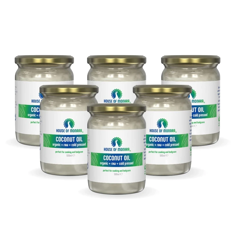 House of Monara Organic Extra Virgin Coconut Oil 3000ml (500ml x6 packs)-Pure, Raw and Cold Pressed