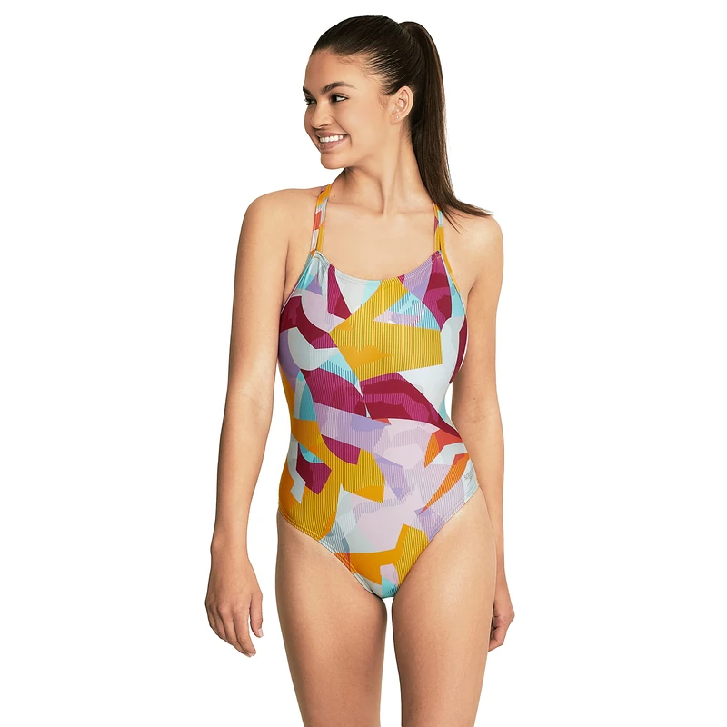 Speedo Women's Swimsuit One Piece Prolt Volt Back Printed, Abstract Radiant Yellow, 28