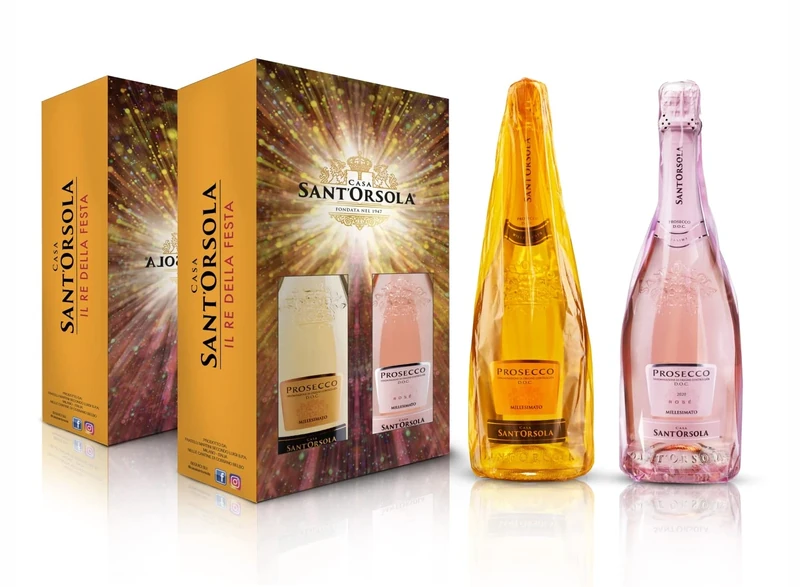 Sant'Orsola Prosecco D.O.C. Extra Dry Millesimato + Prosecco D.O.C. Rosè Sparkling Italian Wine in Gift Pack - Luxury Sparkling Wine - Gifts for Women - Mum - 2 x 750 ml