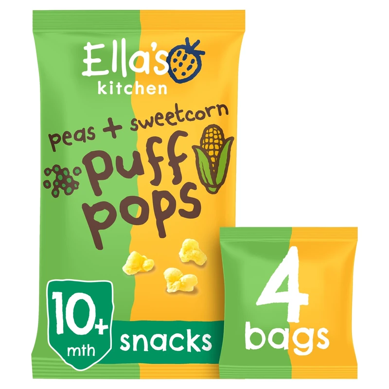 Ella's Kitchen Organic Peas and Sweetcorn Puff Pops Snacks 10+ Months 4 x 9g (36g)