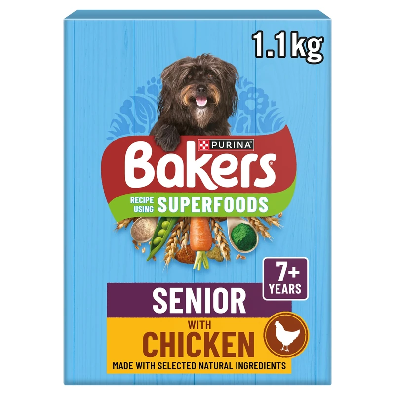 BAKERS Superfoods Senior 7+ Dry Dog Food Chicken with Vegetables 1.1kg (Pack of 5)