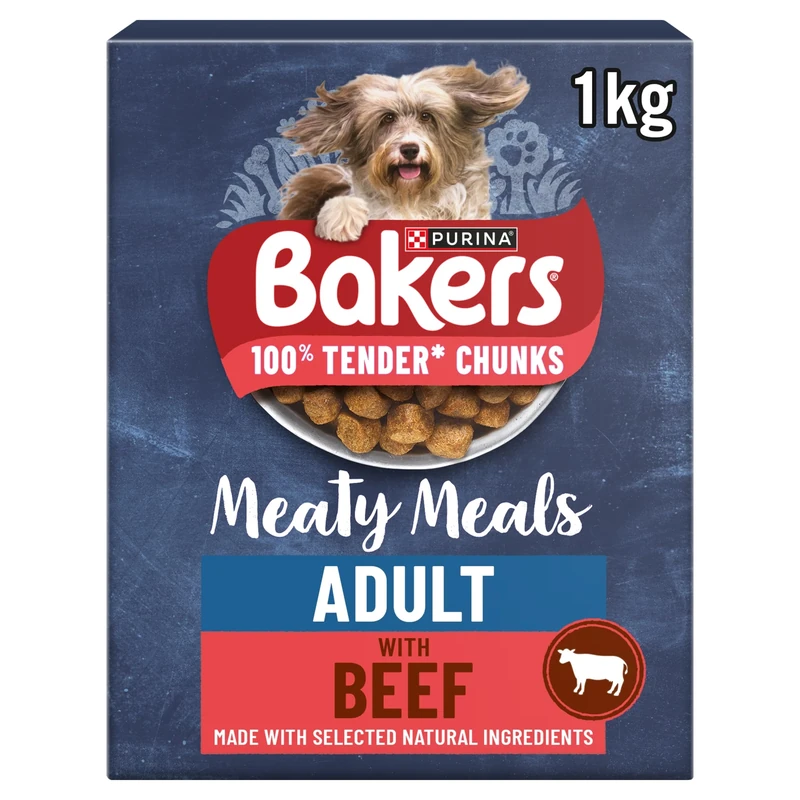 BAKERS Meaty Meals Adult Dry Dog Food Beef 1kg (Pack of 5)