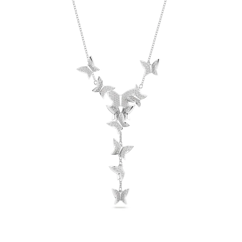 Swarovski Idyllia Lilia Y Necklace, Butterfly, White, Rhodium Plated