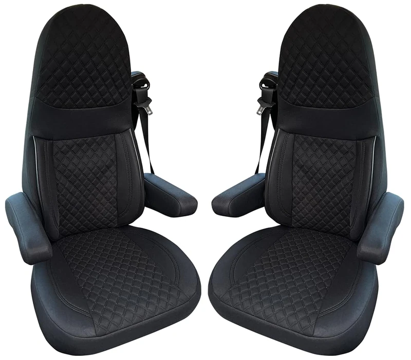 BREMER SITZBEZÜGE Motorhome Seat Covers for Aguti GIS Liner and Milan Seats, Set of 2 Protective Covers Including Armrest Covers in Black, GT404