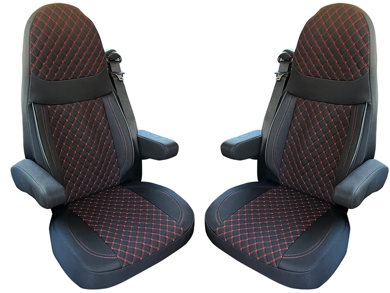 BREMER SITZBEZÜGE Custom Pilots Seat Covers Compatible with Motorhome Camper Hymer Ducato Motorhome Accessories | Set of 2 Protective Covers Including Armrest Covers in Black/Red Stitching | GT402 - Image 1