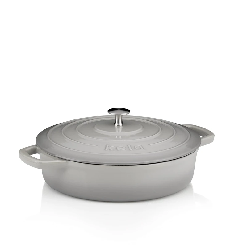Kela 12611 Roaster with Lid, Cast Iron, Enamel Coating, High Heat Retention, Suitable for Induction, 3.2 L, Grey, Round, Calido Range