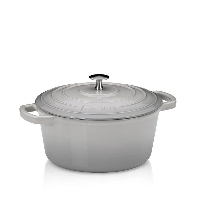 Kela 12606 Roaster with Lid, Cast Iron, Enamel Coating, High Heat Retention, Suitable for Induction, 3.8 L, Grey, Round, Calido Range