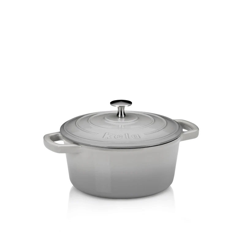 Kela 12605 Roaster with Lid, Cast Iron, Enamel Coating, High Heat Retention, Suitable for Induction, 2.5 L, Grey, Round, Calido Range