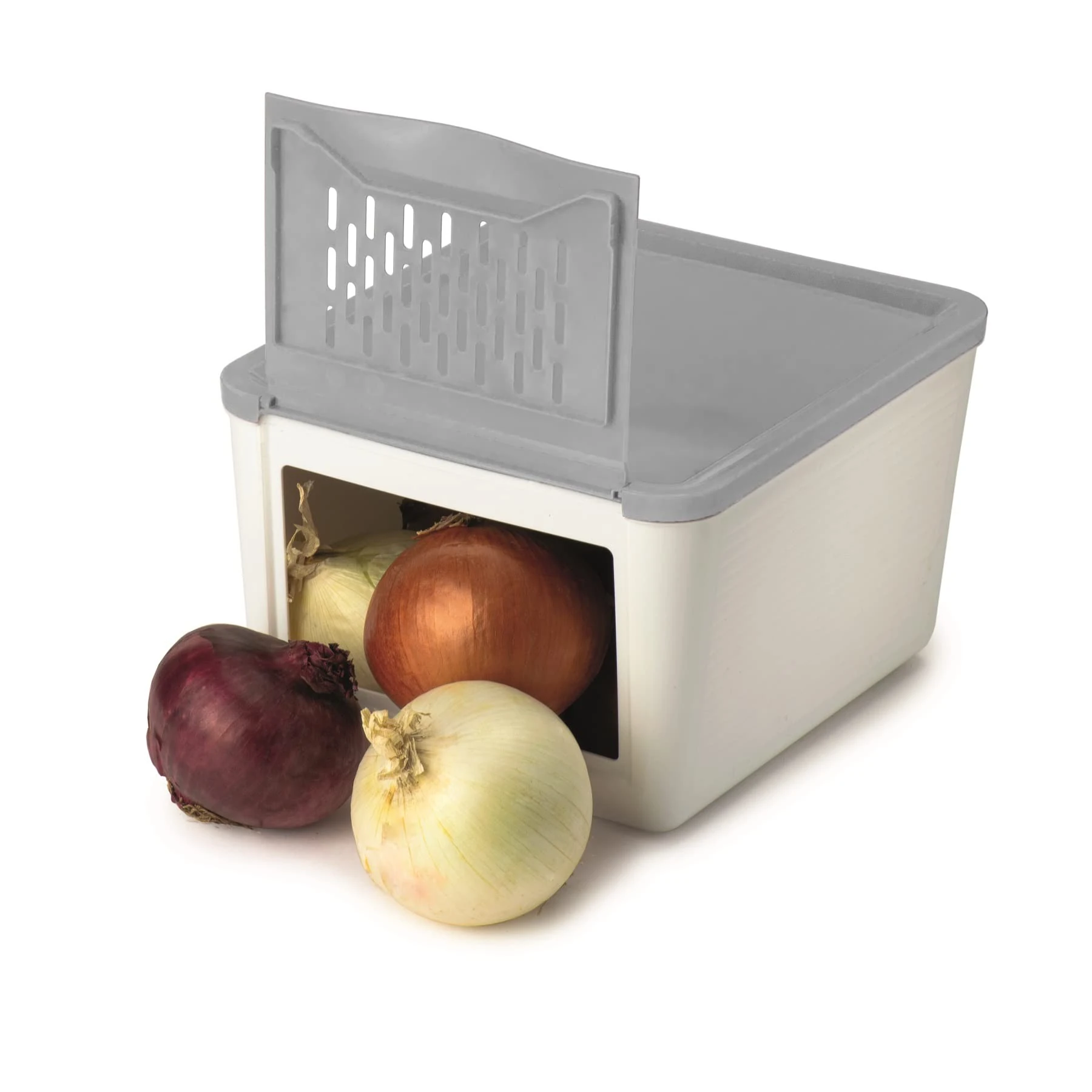Snips Onion Keeper,2 KG,22x19x1 cm, Food Storage Container For Onion, Vegetables and Shallot, White and Grey Colour, Made in Italy, Bpa Free