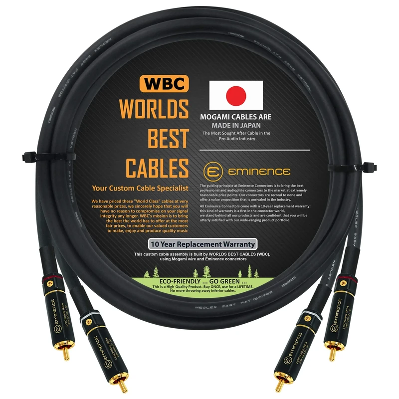 WORLDS BEST CABLES 0.5 Meter – Audiophile High-Definition Audio Interconnect Cable Pair CUSTOM MADE using Mogami 2497 wire and Eminence Gold Locking RCA Connectors