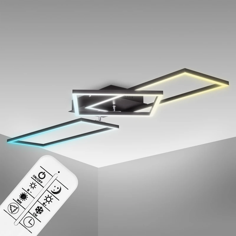 B.K.Licht LED Ceiling Light, 40W, Dimmable, CCT Warm to Cold Light, Remote Control, 2 rotatable Frames, Ceiling lamp with Timer, Night Light Function, Black
