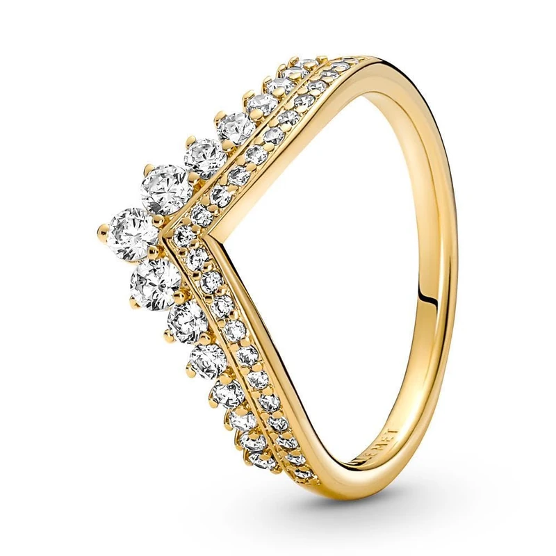 Pandora Timeless Tiara wishbone 14k gold-plated ring with clear cubic zirconia, 60