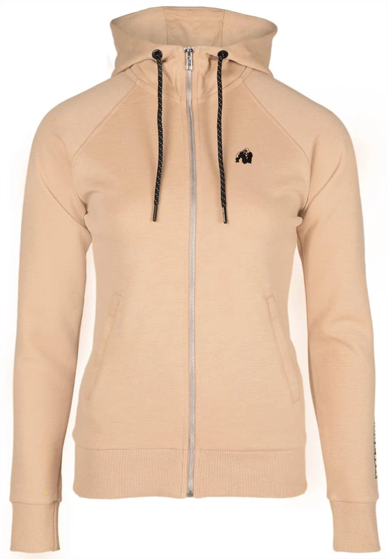 Gorilla Wear - Marion Zipped Hoodie - Black - Bodybuilding Sports Everyday Leisure with Logo Print Lightweight and Comfortable for Optimal Movement Made of Polyester Cotton, Beige, XS