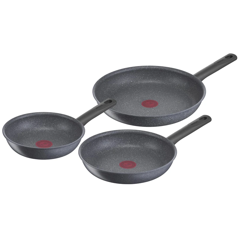Tefal Natural On Set of 3 Frying Pans 20/24/28 cm, Non-Stick Coating, Thermo-Signal Function, Healthy Cooking, Safe Cookware, Frying Pan, Induction G2809072 Stone Grey