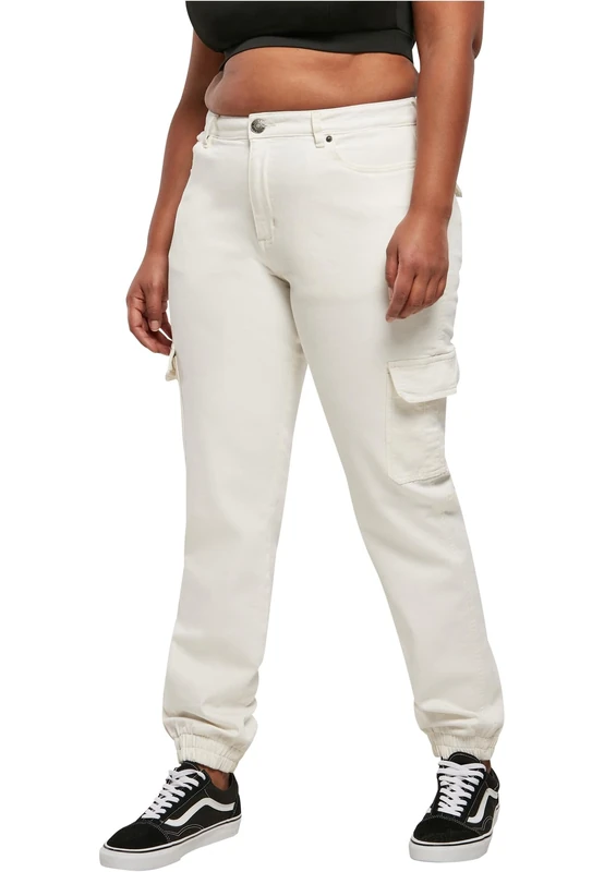 Urban Classics Women's Organic Stretch Denim Cargo Trousers, White raw, W26
