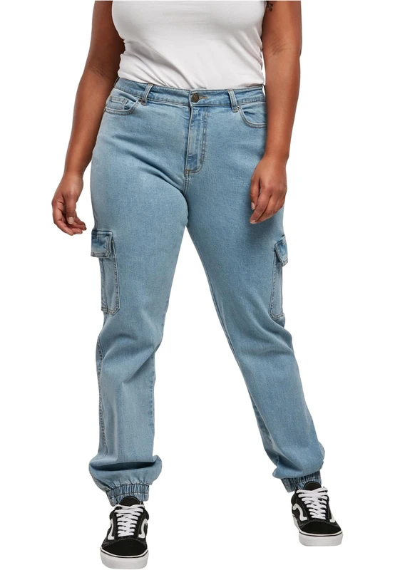 Urban Classics Women's Ladies Organic Stretch Denim Cargo Pants, clearblue bleached, 33