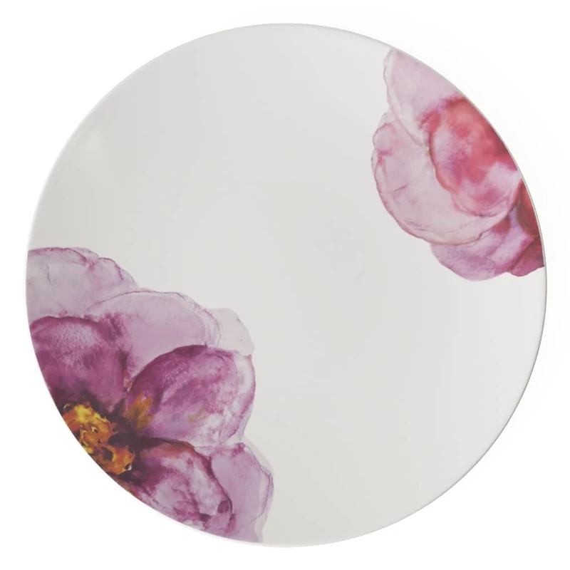 Villeroy & Boch - Rose Garden Coupe Gourmet Plate, 32 x 32 x 2.5 cm, Premium Porcelain, White/Pink