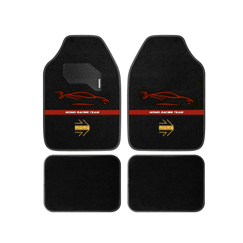 MOMO COMPLETE SET 4 PIECES UNIVERSAL RACING CAR MATS BLACK/RED