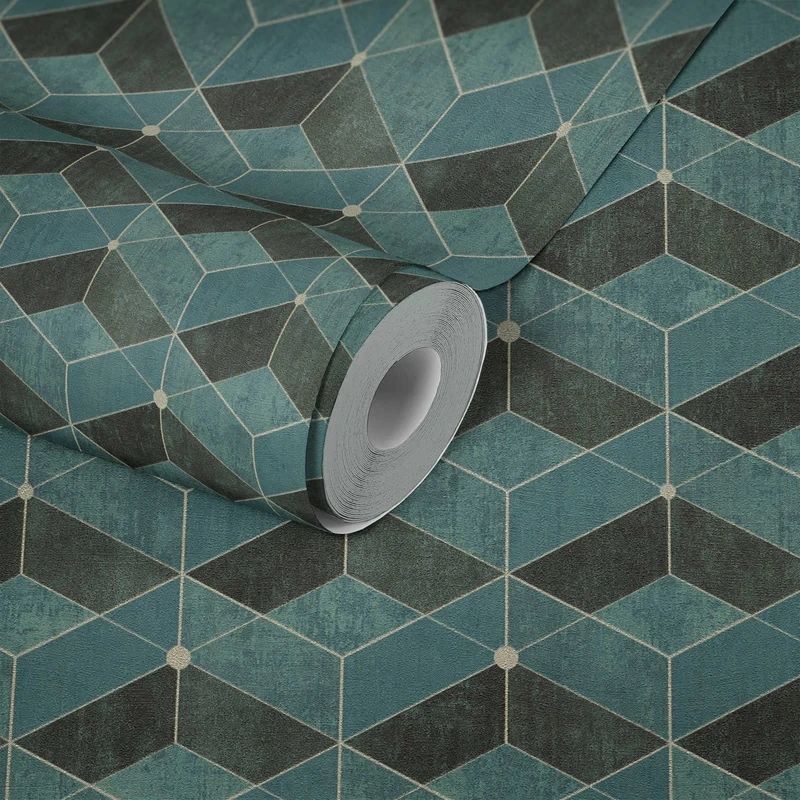 Livingwalls 3D Wallpaper Titanium 3 Non-Woven Wallpaper 10.05 m x 0.53 m Green Gold Black Made in Germany 382023 38327-3