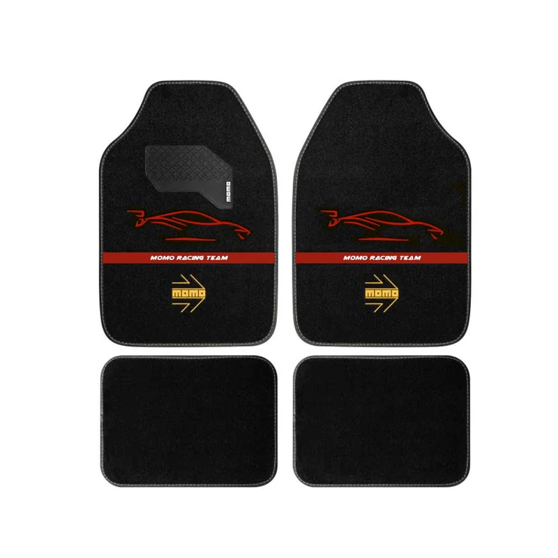MOMO COMPLETE SET 4 PIECES UNIVERSAL CAR MATS BLACK/RED