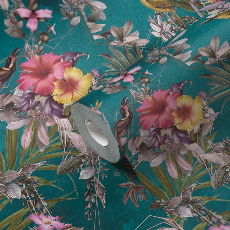 A.S. Création Floral Wallpaper Dream Flowery Non-Woven Wallpaper 10.05 m x 0.53 m Blue Green Pink Made in Germany 381783 381783