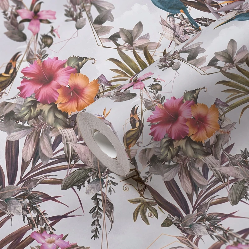 A.S. Création Floral Wallpaper Dream Flowery Non-Woven Wallpaper 10.05 m x 0.53 m White Green Orange Made in Germany 381787 381787