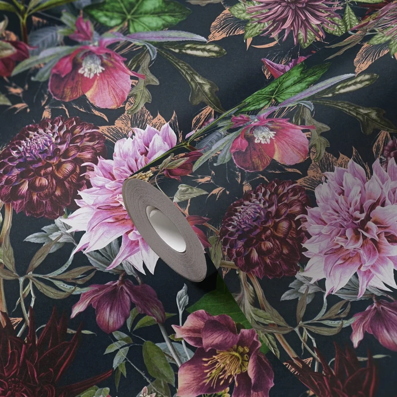 A.S. Création Floral Wallpaper Dream Flowery Non-Woven Wallpaper 10.05 m x 0.53 m Green Black Purple Made in Germany 381756 381756