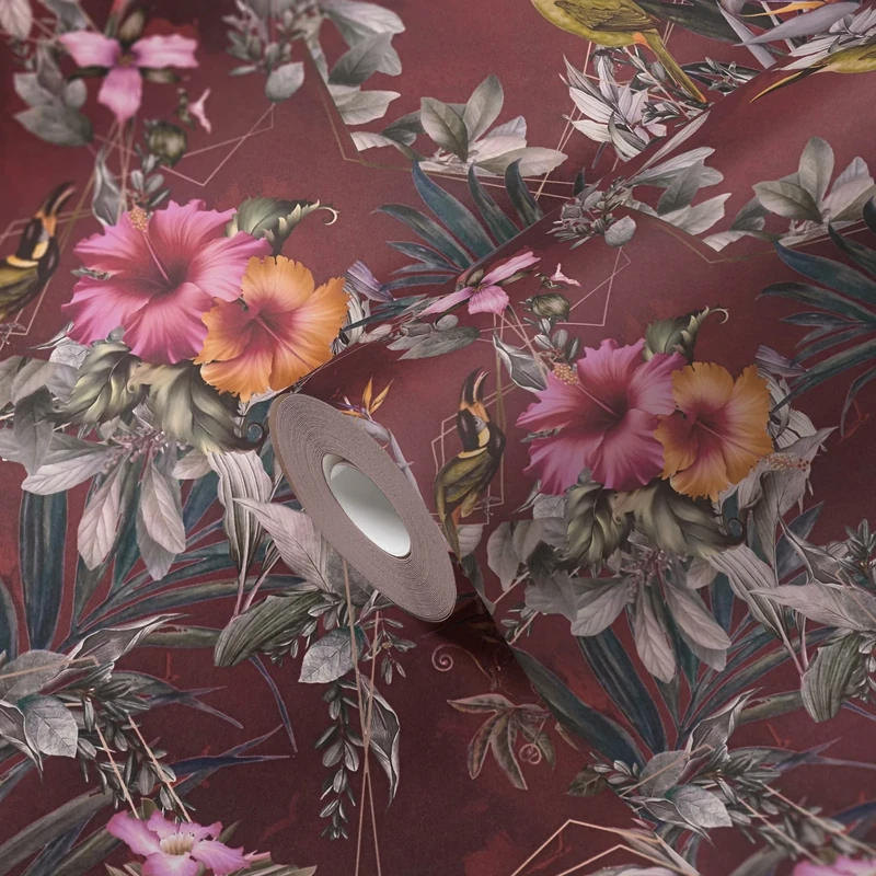 A.S. Création Floral Wallpaper Dream Flowery Non-Woven Wallpaper 10.05 m x 0.53 m Red Green Pink Made in Germany 381785 381785